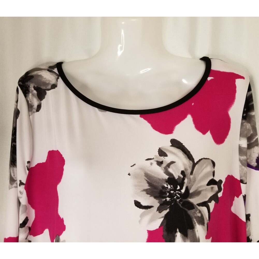Women's Tunic Top Multicolor Liquid Knit 3/4 Sleeve Abstract Floral Size XL